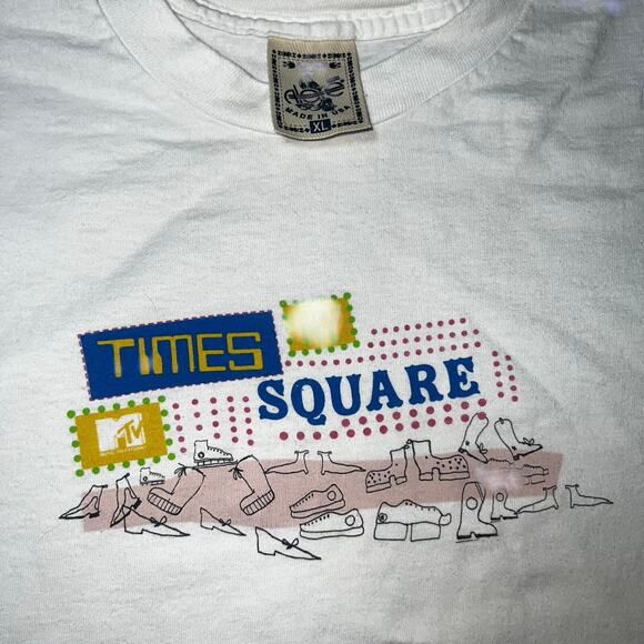 Vintage 90s New York City Time Square MTV white graphic T-shirt single stitch XL - Picture 2 of 5